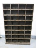 Large Wooden 32 Pigeon Hole Storage Unit, Size H185 x W120 x D31cm.