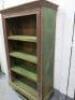 Very Heavy Indian Style Wooden 3 Shelf Bookcase with Carved Detail, Distressed Look in Green. Size H181 x W115 x D50cm. - 3