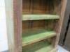 Very Heavy Indian Style Wooden 3 Shelf Bookcase with Carved Detail, Distressed Look in Green. Size H181 x W115 x D50cm. - 6