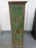 Very Heavy Indian Style Wooden 3 Shelf Bookcase with Carved Detail, Distressed Look in Green. Size H181 x W115 x D50cm. - 7