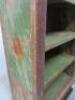 Very Heavy Indian Style Wooden 3 Shelf Bookcase with Carved Detail, Distressed Look in Green. Size H181 x W115 x D50cm. - 8