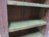 Very Heavy Indian Style Wooden 3 Shelf Bookcase with Carved Detail, Distressed Look in Green. Size H181 x W115 x D50cm. - 11