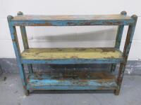 Indian Vintage Wooden 3 Tier Baker Shelf in Distressed Look. Size H75 x W90 x D23cm.