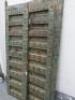 Pair of Antique Indian Heavy Wooden Shutter Doors with Metal Band & Stud Detail in Green. H202 x W127 x D10cm. - 7