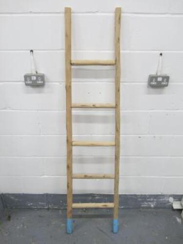 Rustic Wooden Towel/Display Ladder with Painted Blue Feet. Size H186 x W47cm.