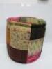 Multi Coloured Recycled Silk Sari Patchwork Filled Pouffe. Size H40 x D38cm. - 4