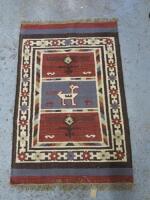 Birdsong Indian Multi Coloured Kilim Rug, 80% Wool & 20% Cotton, Size 75 x 120cm.