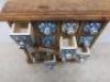 New/Boxed Namaste Spice Chest in Mango Wood with 16 Blue & Green Ceramic Drawers. Size H35 x W33 x D11cm. - 4