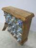 New/Boxed Namaste Spice Chest in Mango Wood with 16 Blue & Green Ceramic Drawers. Size H35 x W33 x D11cm. - 5