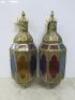 Pair of New Namaste Gold Finish Glass Panelled Hanging Lantern, Size H50 x W17 x D17cm.