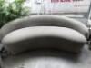 Large Curved Grey Material Sofa on Wood Base. Size 210cm wide. - 3