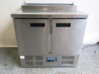 Polar Stainless Steel 2 Door Refrigerated Pizza/Salad Prep Counter, Model G604, S/N 7208260, Size H100 x W90 x D70cm. NOTE: missing lid.