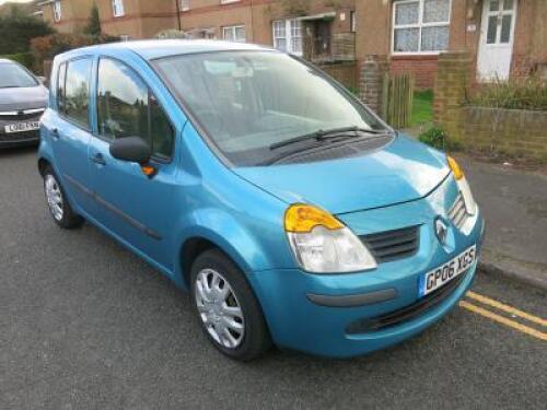 GP06 XGS: Renault Modus Expression 16v, 5 Door Hatchback, Petrol 1149cc, Manual 5 Gears, Mileage 83,095.ULEZ Compliant, MOT Expired January 2023.Comes with Copy of V5 & Key.