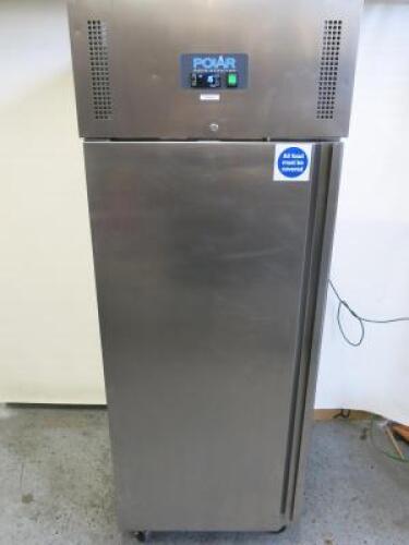 Polar Stainless Steel Single Door Upright Refrigerator, Model U632, S/N 9111284. Size H201 x W72 x D85cm.