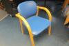 7 x Light Wood Framed Stacking Dining Chairs with Blue PVC Seat & Back - 2