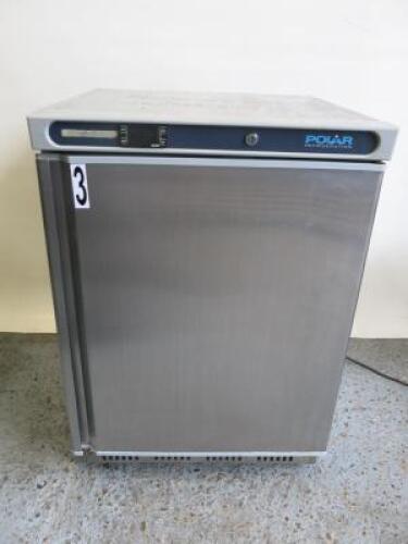 Polar Stainless Steel Under Counter Freezer, Model CD081, S/N 5108975. Size H85 x W60 x D60cm.