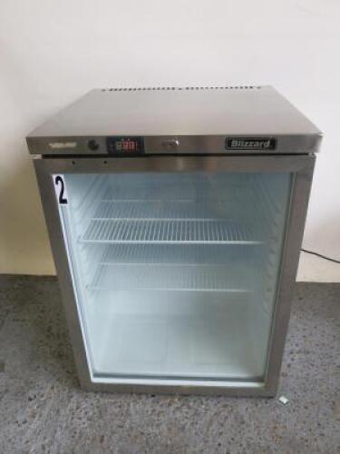 Blizzard Stainless Steel Under Counter Glass Fronted Refrigerator, Model BZ-UCR140CR. Size H82 x W60 x D60cm.