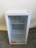 Polar Under Counter Glass Display Fridge in White, Model CF750, S/N 17080038. Size H80 x W45 x D48cm.