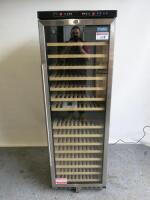 Polar 155 Wine Bottle Glass Fronted Single Door Upright Dual Zone Wine Cooler, Model CE218, S/N 19090054. Size H181 x W60 x D68cm.