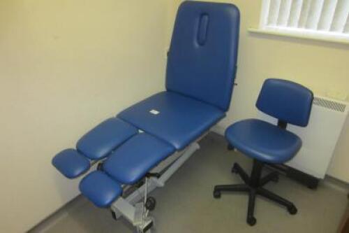 Contents of Podiatry Foot Clinic to Include: Plinth Medical Electric Adjustable Patient Table, Careers/Operators Chair & Stainless Steel Trolley (As Viewed)