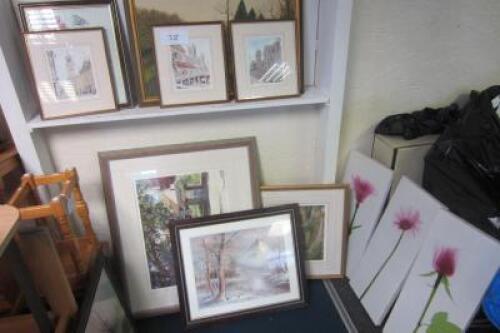 10 x Framed & Glazed Prints of Various Scenes and Set of 3 Canvas Pictures of Flowers (As Viewed)