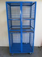 2 Door Secure Mobile Metal Cage with 2 x Adjustable Shelves. Size H196 x W92 x D65cm.