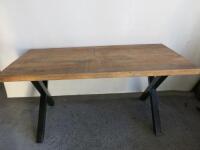 Metal X Frame Wooden Top Table, Size W160 x D80cm.