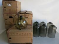 Quantity of Light Shades & Fittings to Include: 6 x Spherical Sepia Tone Light Shades with Filament Light Bulb & 6 x Glass Cylinder Shades.