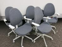 5 x Ikea Hattefjall Office Chairs in White, with Grey Fabric.