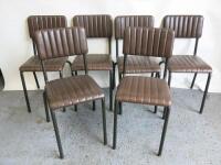 6 x Brown Faux Leather Ribbed Chairs on Metal Frame.