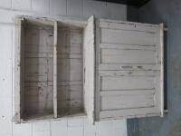 Vintage Wooden White 2 Door Dresser with 2 Shelves Over in Distressed Look. Size H178 x W110 x D50cm