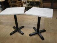 2 x Marble Top Tables on Metal Base, Size H75 x W60 x 60cm. Note: condition (As Viewed/Pictured).