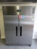 Polar Stainless Steel Double Door Commercial Upright Freezer, Model DC616-02, S/N 21239442. Size H200 x W134 x D81cm.