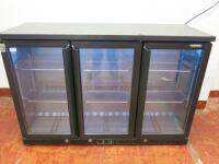 Gamco 3 Door Glass Display Drinks Chiller, Model MG1/35RG, DOM 2014. Size H91cm x W135cm x D52cm.