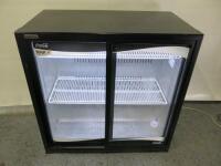 Klimasan Sliding 2 Door Illuminated Back Bar Chiller, Model S 220 BB Midi Cooler. Size H88cm x W89cm x D50cm.