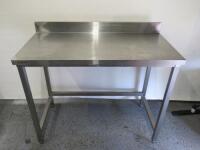 Adexa Stainless Steel Prep Table with Part Splash Back. Size H107 x W120 x D60cm.