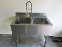 Stainless Steel Double Bowl Sink with Lever Tap & Pre Rinse. Size H96 x W100 x D60cm.