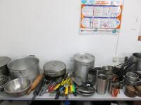 Quantity of Kitchen Items to Include: Pots, Pans, Knives, Saucepans, Kebab Skewers, Tongs, Rolling Pins, Shot Measures, S/S Oven Dishes, Knife Sharpener, Meat Cleavers (As Pictured/Viewed).