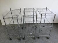 3 x Mobile 3 Shelf Chrome Wire Catering Racks. Size H82 x W60 x D34cm.