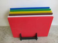 6 x Hygiplas Medium Chopping Boards with Plastic Chopping Board Stand.