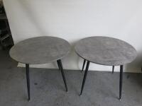 2 x Grey Round Tables With Black Metal Legs. Size H75 x Dia 90cm.