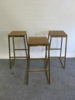 3 x Gold Coloured Metal Frame Stalls with Wooden Seat. Size H75cm.