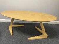 Designer Style Natural Oval Wood Coffee Table. Size H45 x W60 x D120cm.