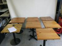 7 x Wooden Square Tables to Include 2 x Metal Circle Base & 5 x Metal 4 Legged Base Height.