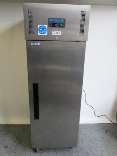 Polar Stainless Steel Single Door Commercial Upright Fridge, Model G592, S/N 5143919. Size H200 x W68 x D82cm.