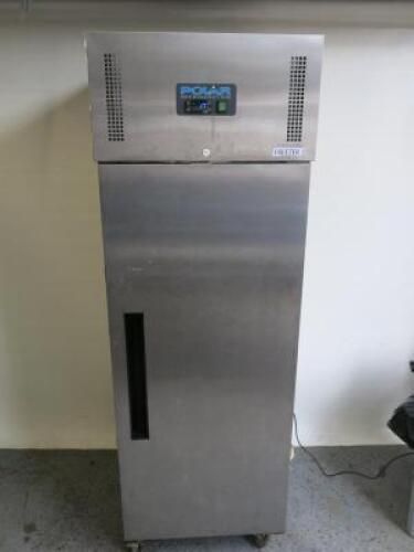 Polar Stainless Steel Single Door Commercial Upright Freezer, Model G593, S/N 6027991. Size H200 x W68 x D82cm.