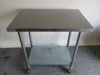 Adexa Stainless Steel Prep Table on Wheels with Shelf Under. Size H90 x W90 x D60cm.