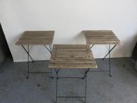 3 x Ikea Tarno Black Metal Frame Wooden Top Tables. Size H73cm.