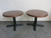 2 x Round Coffee Tables with Wooden Tops & Heavy Metal Base. Size H47 X Dia 60cm