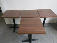 9 x Square Dining Tables with Wooden Tops & Heavy Metal Base. Size H76 x W60 x D60cm.